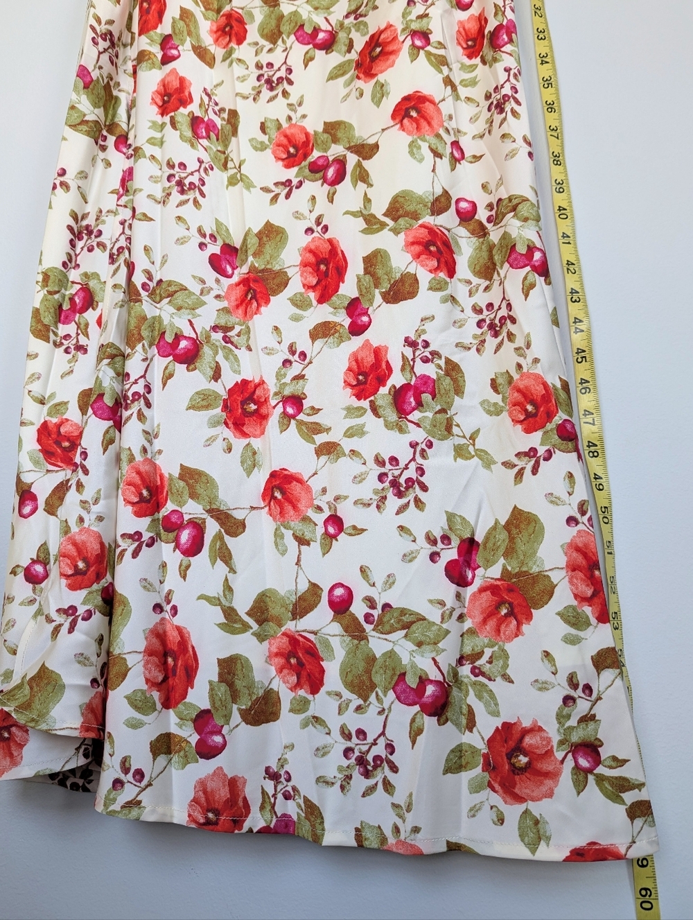 Chelsea28 One Shoulder Slip On Floral Maxi Dress Cream Red Berries Side Slit Lrg - Picture 10 of 12